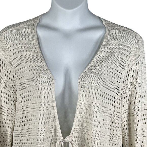 Torrid Womens 3X Crochet Knit Bone Cardigan Tie Front 100% Cotton Cottagecore - Picture 6 of 15